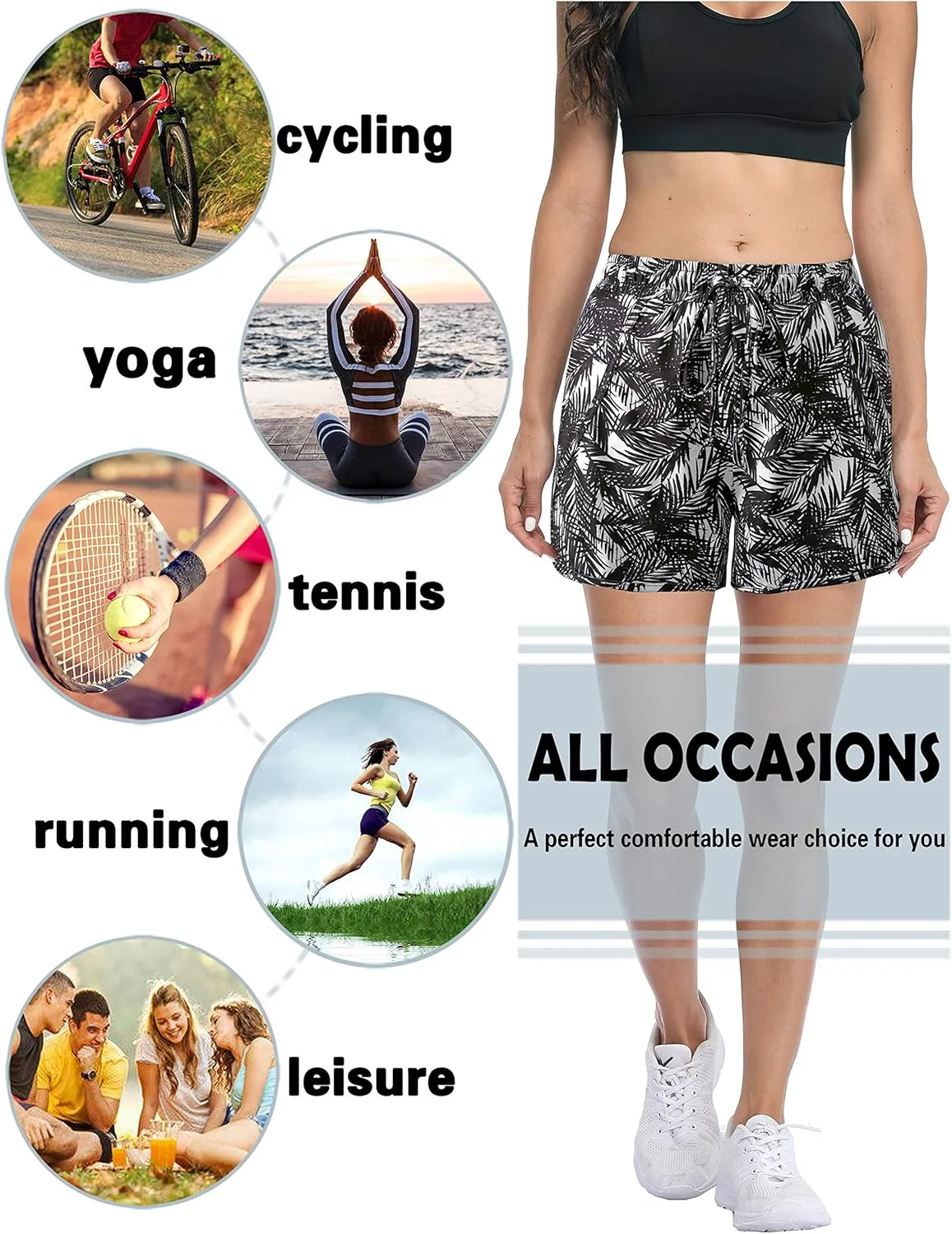 BLEVONH Women Yoga Running Shorts 2 in 1 Workout Athletic Shorts with Pockets S-3XL