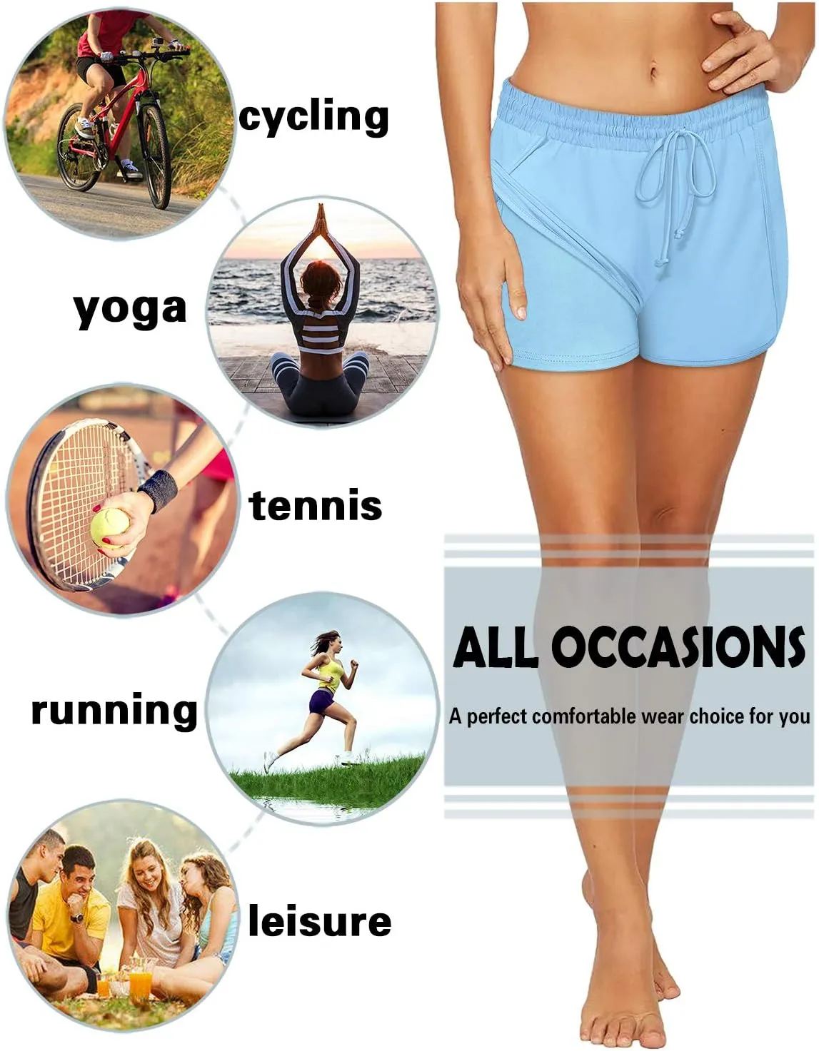 BLEVONH Women Yoga Running Shorts 2 in 1 Workout Athletic Shorts with Pockets S-3XL