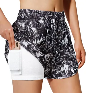 BLEVONH Women Yoga Running Shorts 2 in 1 Workout Athletic Shorts with Pockets S-3XL