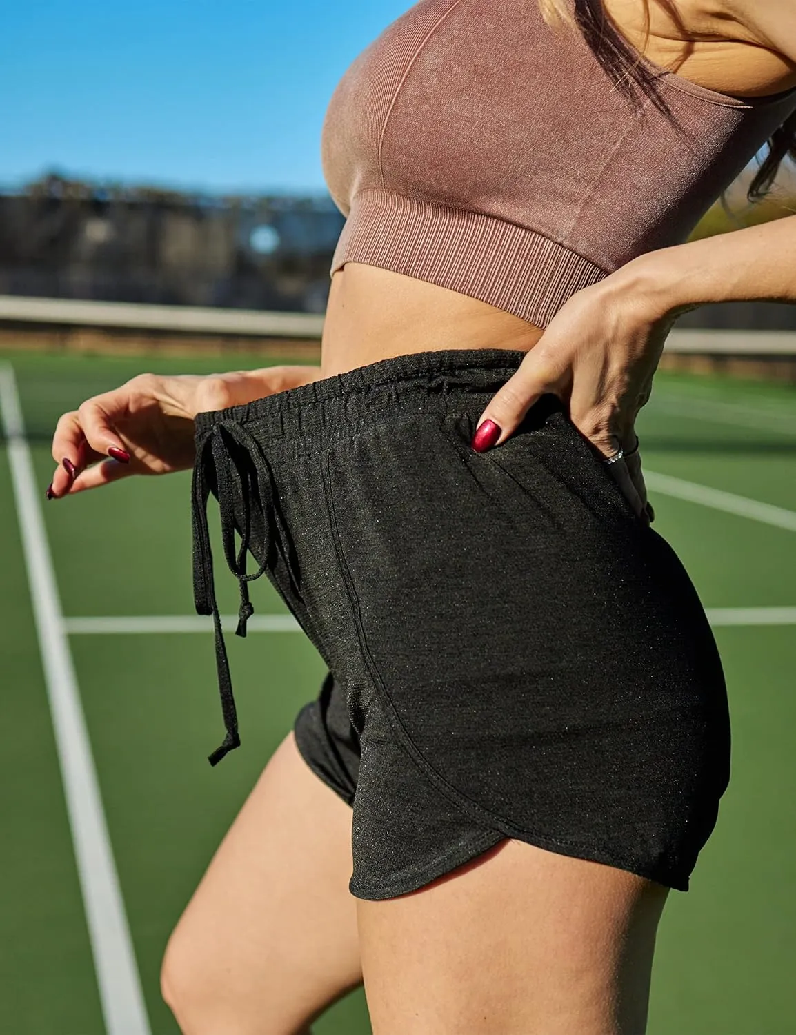 BLEVONH Women Yoga Running Shorts 2 in 1 Workout Athletic Shorts with Pockets S-3XL