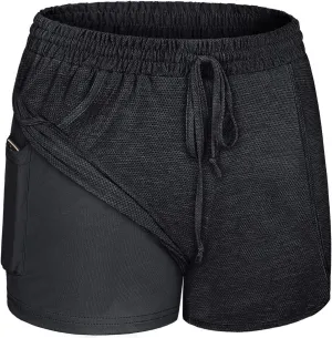 BLEVONH Women Yoga Running Shorts 2 in 1 Workout Athletic Shorts with Pockets S-3XL