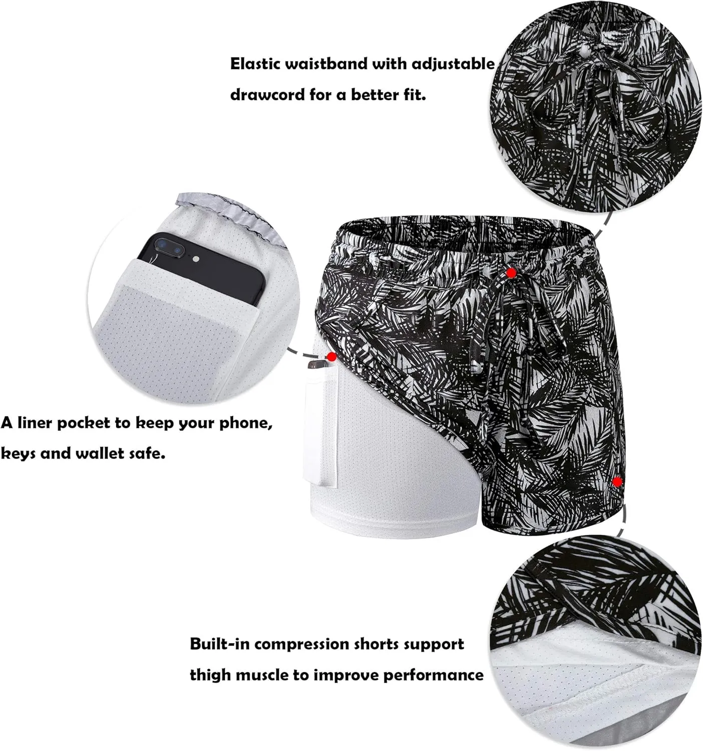 BLEVONH Women Yoga Running Shorts 2 in 1 Workout Athletic Shorts with Pockets S-3XL