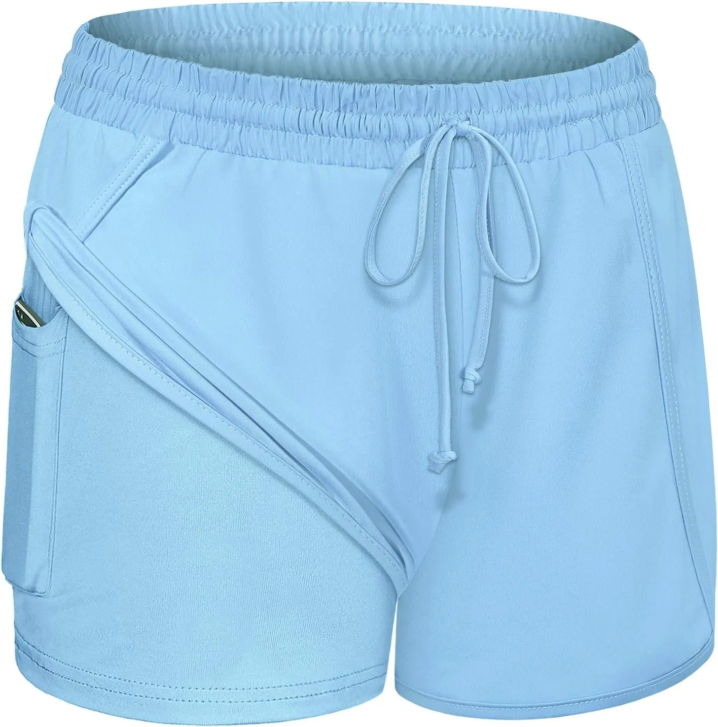 BLEVONH Women Yoga Running Shorts 2 in 1 Workout Athletic Shorts with Pockets S-3XL