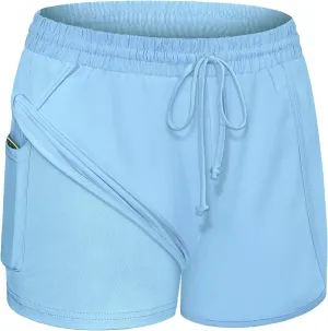 BLEVONH Women Yoga Running Shorts 2 in 1 Workout Athletic Shorts with Pockets S-3XL