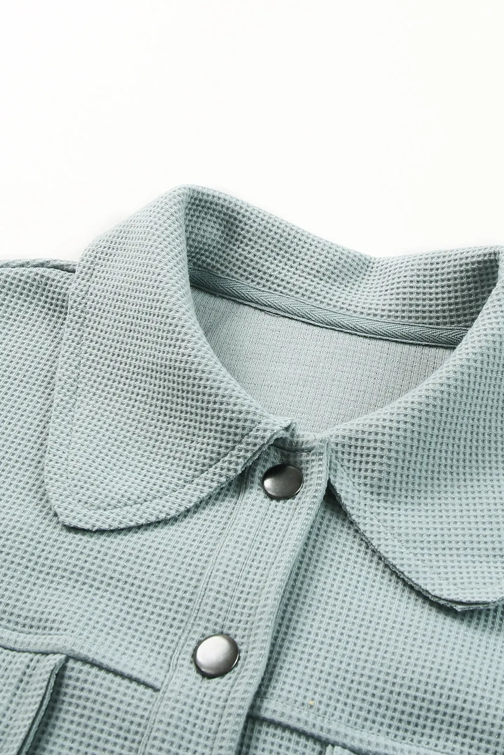 Blue Waffle Knit Buttons Cropped Jacket