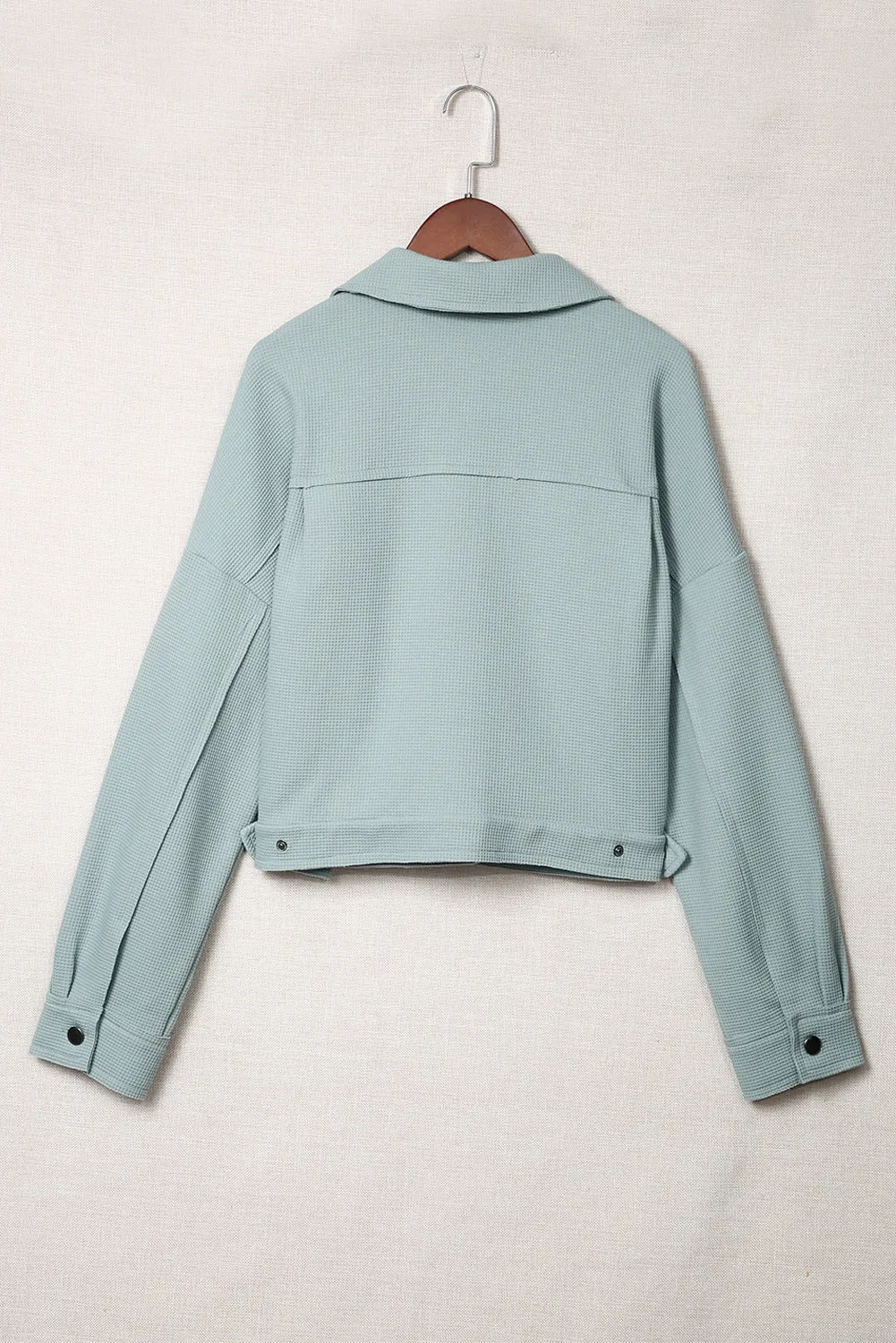 Blue Waffle Knit Buttons Cropped Jacket