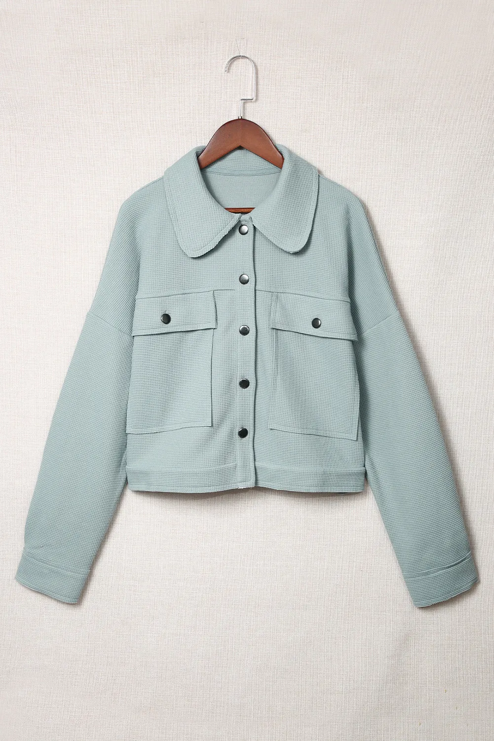 Blue Waffle Knit Buttons Cropped Jacket