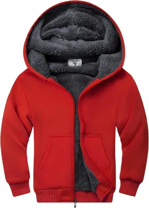 Boys Fleece Jacket Zip Up Hoodie Sherpa Lined Warm Coat Hooded Sweatshirt Outerwear
