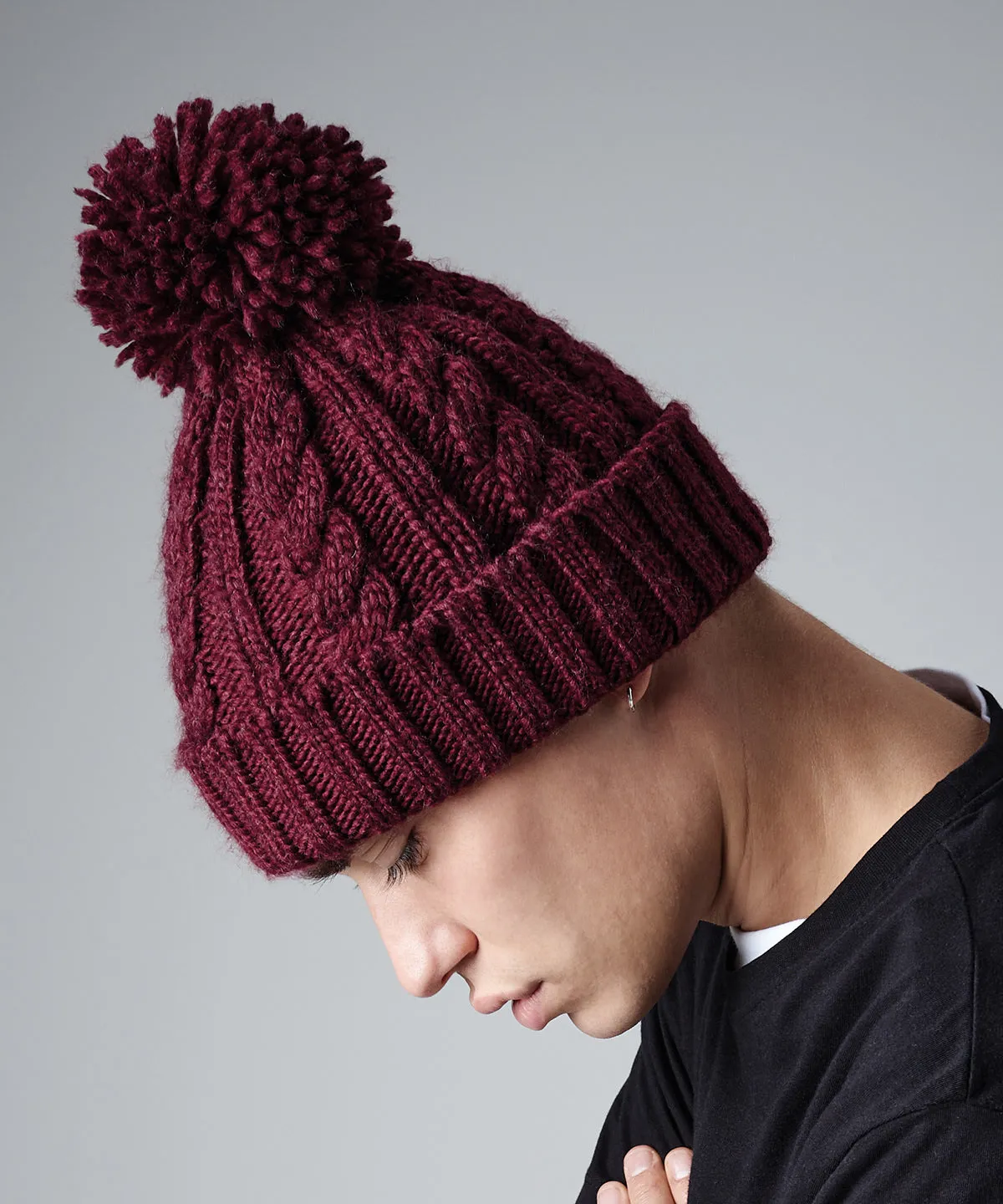 Cable knit melange beanie | Navy