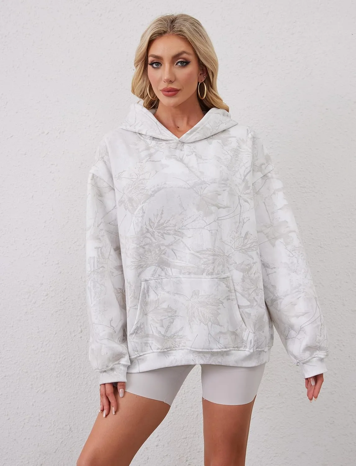 Camo Hoodie For Women Oversized Long Sleeve Drop Shoulder Fleece Hooded Sweatshirt Pullover With Pocket Outfits
