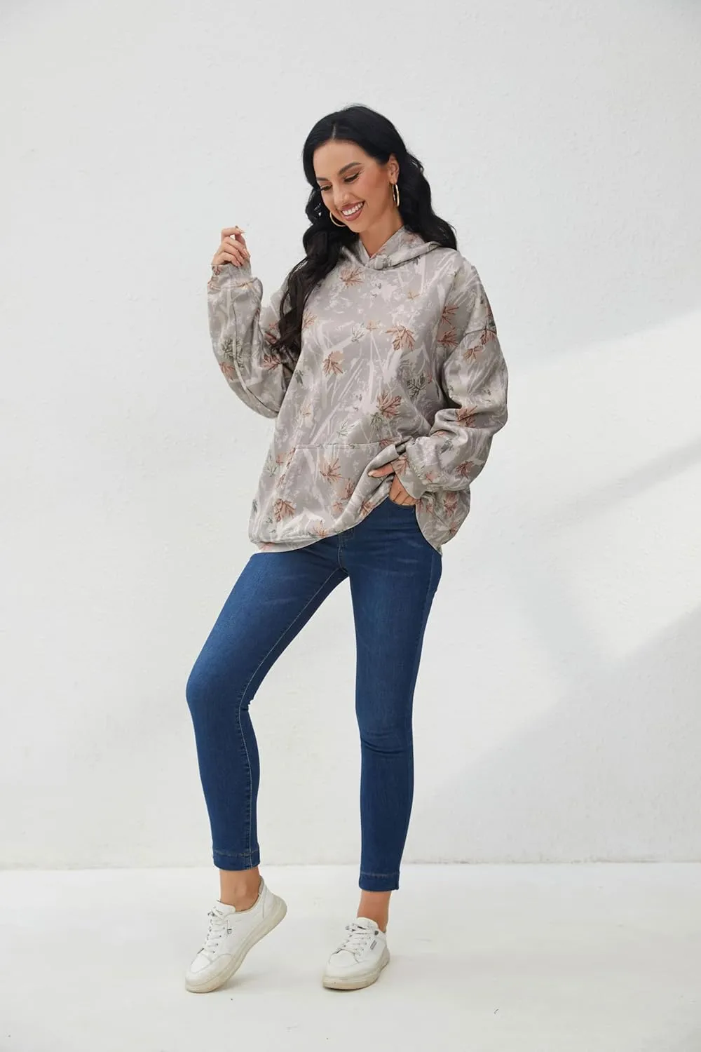 Camo Hoodie For Women Oversized Long Sleeve Drop Shoulder Fleece Hooded Sweatshirt Pullover With Pocket Outfits