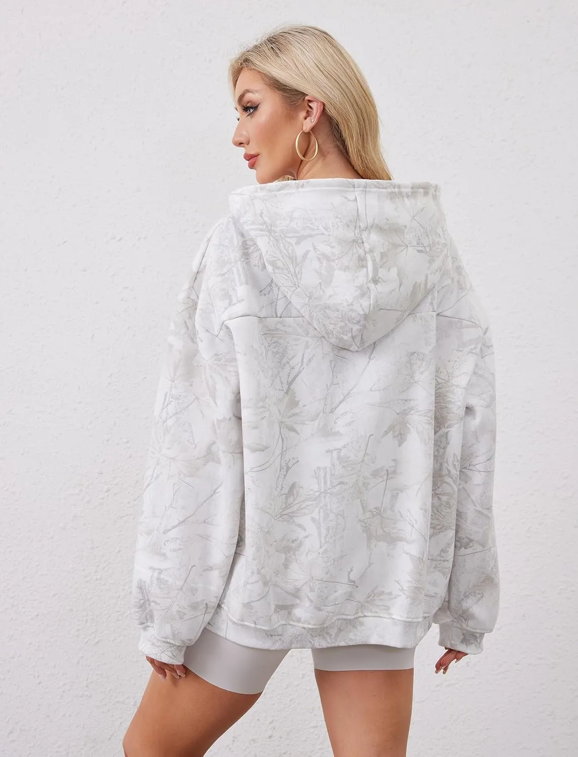 Camo Hoodie For Women Oversized Long Sleeve Drop Shoulder Fleece Hooded Sweatshirt Pullover With Pocket Outfits