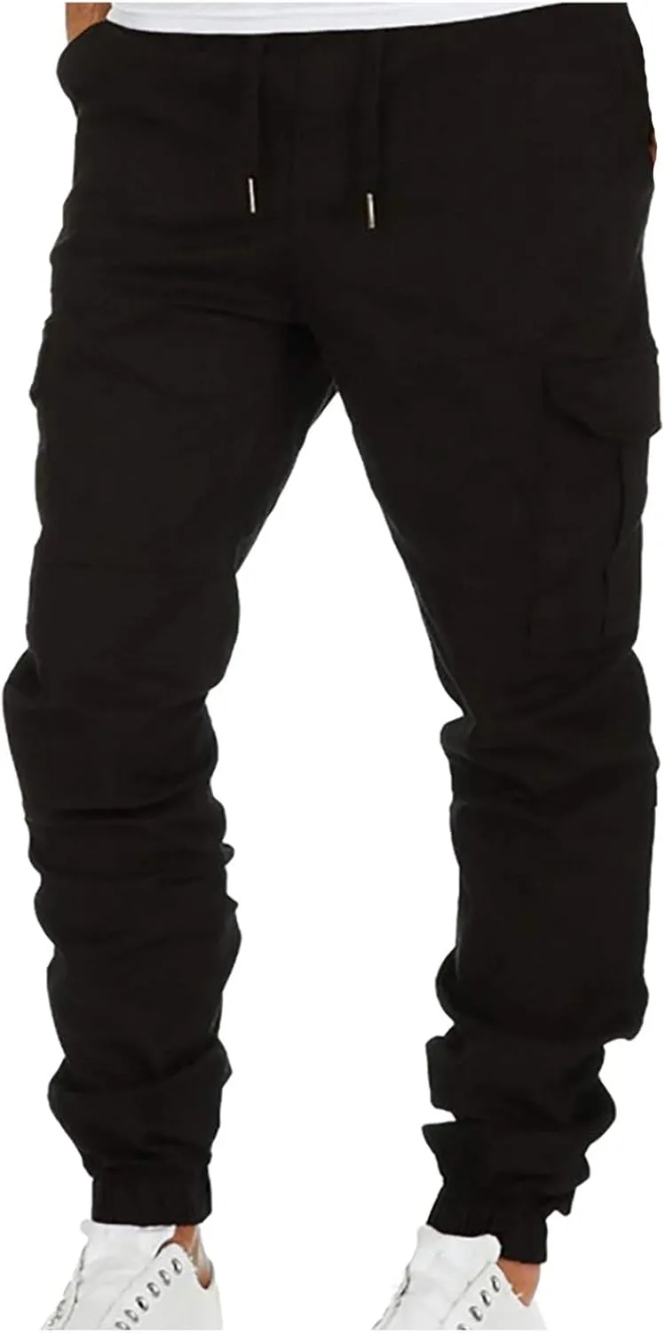 Cargo Pants for Men,Drawstring Elastic Waist Trouser Street Cargo Pants Casual Hiking Pants Joggers Sweatpant