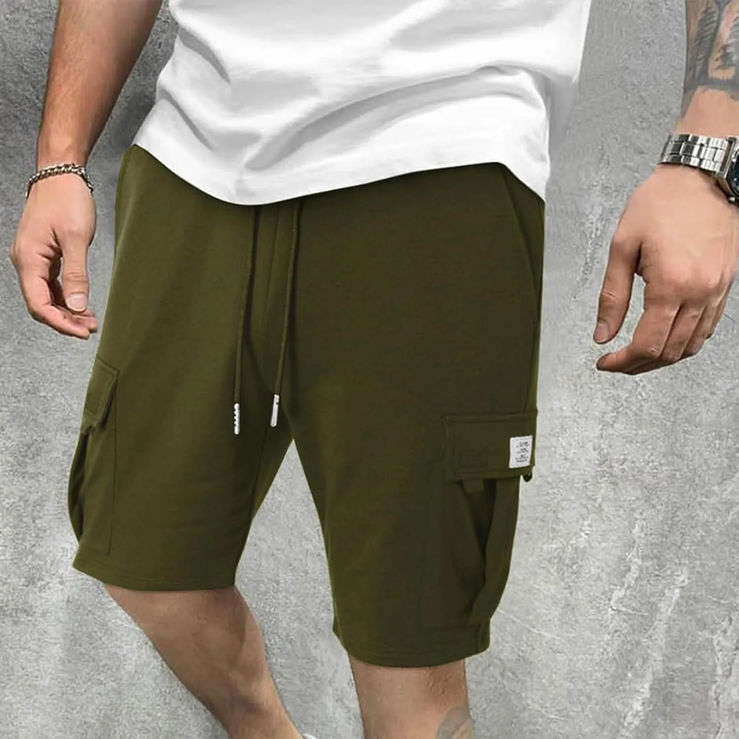 Cargo Shorts for Men Comfy Drawstring Elastic Waist Sports Sweat Shorts Lightweight Gym Workout Shorts Multi Pockets