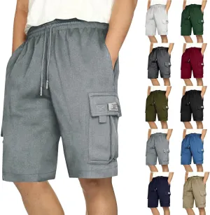 Cargo Shorts for Men Comfy Drawstring Elastic Waist Sports Sweat Shorts Lightweight Gym Workout Shorts Multi Pockets