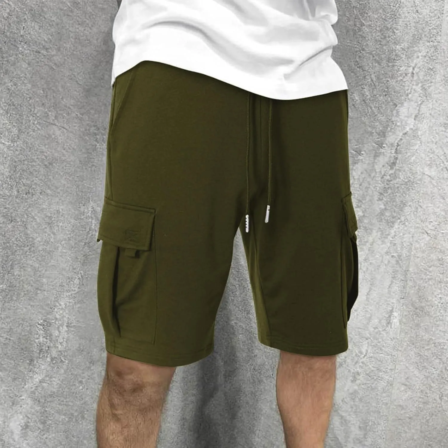 Cargo Shorts for Men Comfy Drawstring Elastic Waist Sports Sweat Shorts Lightweight Gym Workout Shorts Multi Pockets