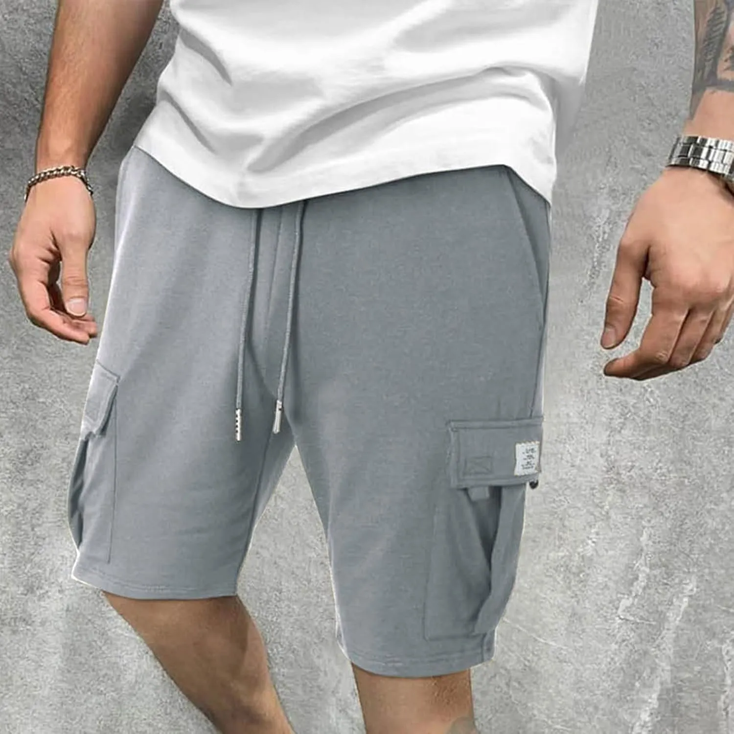 Cargo Shorts for Men Comfy Drawstring Elastic Waist Sports Sweat Shorts Lightweight Gym Workout Shorts Multi Pockets