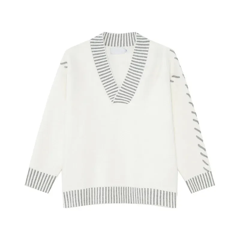 Casual Big V-neck Contrast Color Pullover