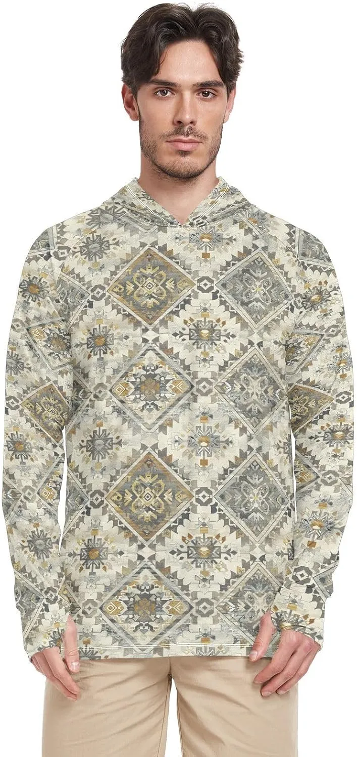 Classical Boho Brown Sun Shirt Hoodie For Men Long Sleeve UPF 50   Mens Sun Shirts Quick Dry Rashguard For Men Sunproof Shirts camisa con capucha para hombre
