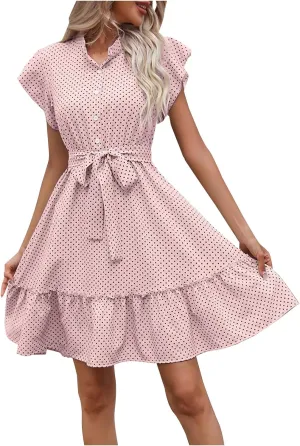 Cocktail Dresses for Women Polka Dot Cute Ruffle Short Sleeved Birthday Party Dress Women Summer A-Line Formal Dress