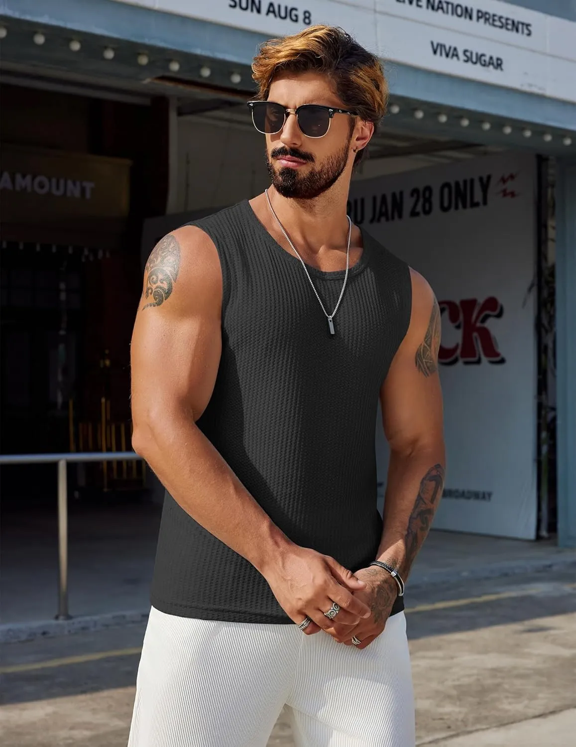 COOFANDY Mens Casual Tank Tops 2 Pack Waffle Knit Sleeveless Shirt Breathable Tank Shirts Summer Muscle Tee