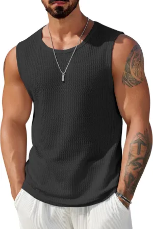 COOFANDY Mens Casual Tank Tops 2 Pack Waffle Knit Sleeveless Shirt Breathable Tank Shirts Summer Muscle Tee