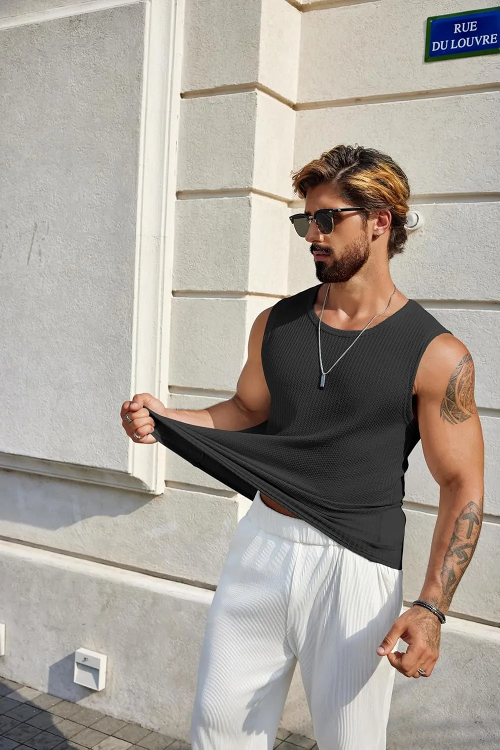 COOFANDY Mens Casual Tank Tops 2 Pack Waffle Knit Sleeveless Shirt Breathable Tank Shirts Summer Muscle Tee