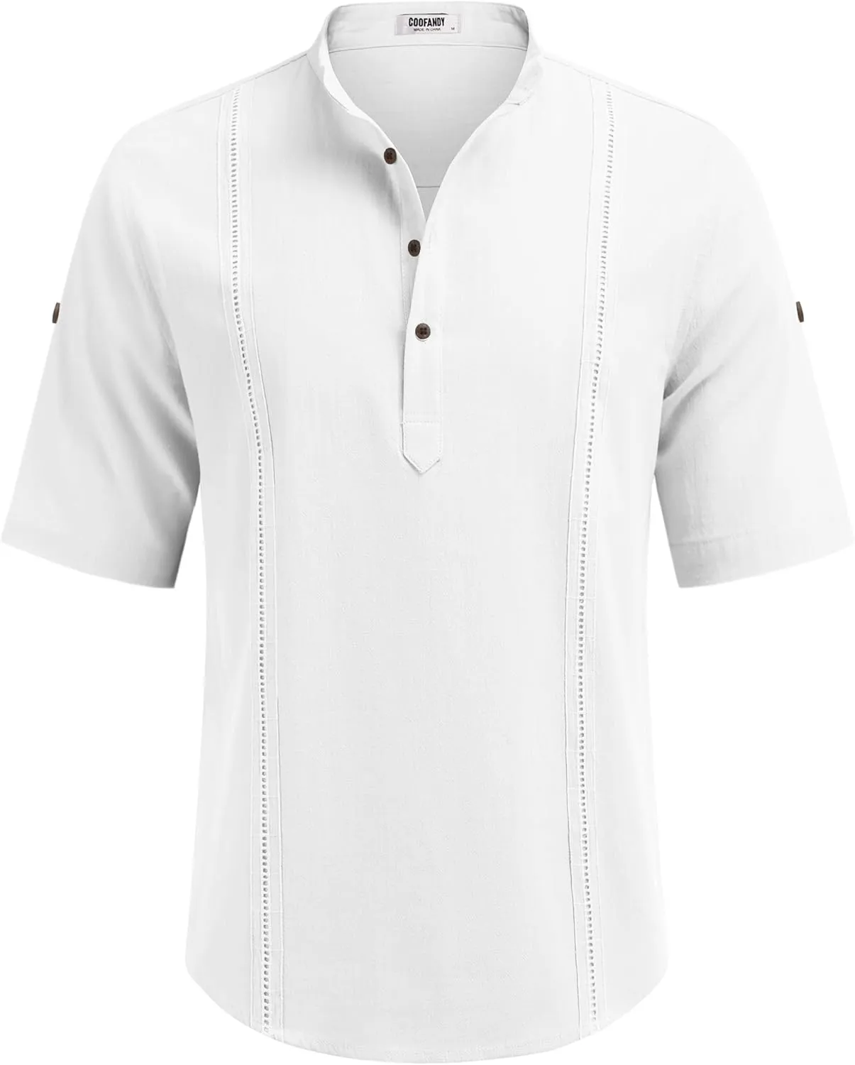 COOFANDY Men's Cotton Linen Henley Shirt Short Sleeve Hippie Casual Band Collar Summer Beach T-Shirts