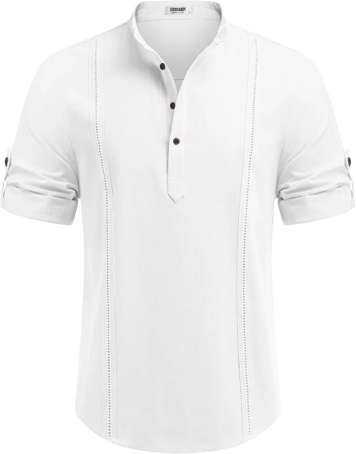 COOFANDY Men's Cotton Linen Henley Shirt Short Sleeve Hippie Casual Band Collar Summer Beach T-Shirts