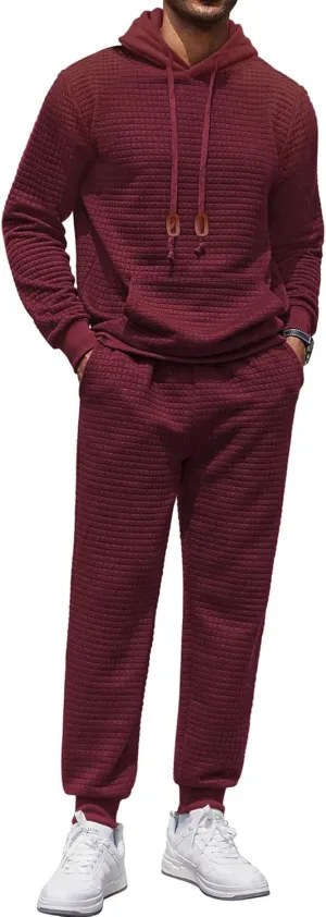 COOFANDY Men's Tracksuit 2 Piece Hoodie Sweatsuit Sets Casual Athletic Jogging Suits Waffle Plaid Jacquard Outfits