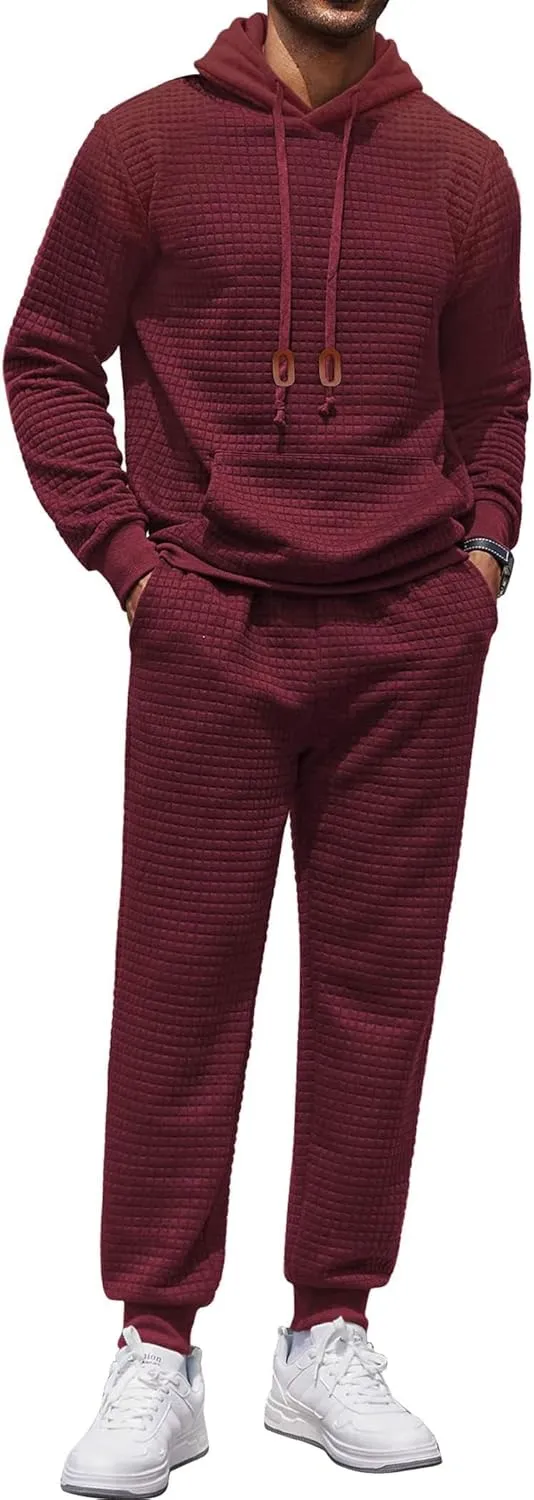 COOFANDY Men's Tracksuit 2 Piece Hoodie Sweatsuit Sets Casual Athletic Jogging Suits Waffle Plaid Jacquard Outfits