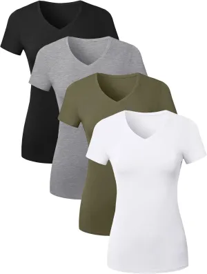 Cotton V Neck T Shirts for Women Short Sleeve Tshirt Basic Tees Vneck Tshirts Womens Tops Undershirt Multipack