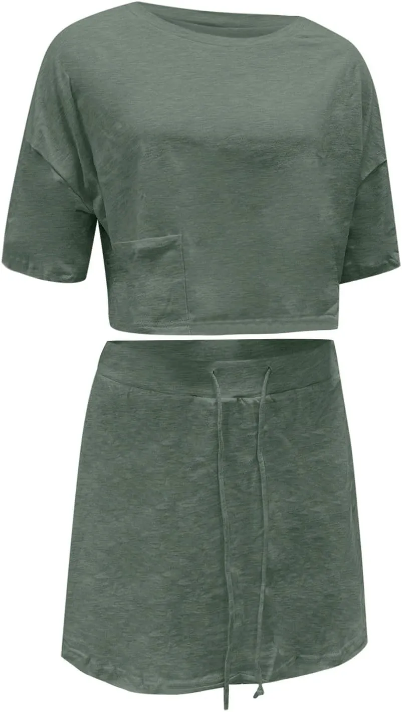 Cropped Tee Skort Set Sweat Skirt Sets Women 2 Piece Outfits Two Piece Tennis Skirt Set for Women Dressy Long