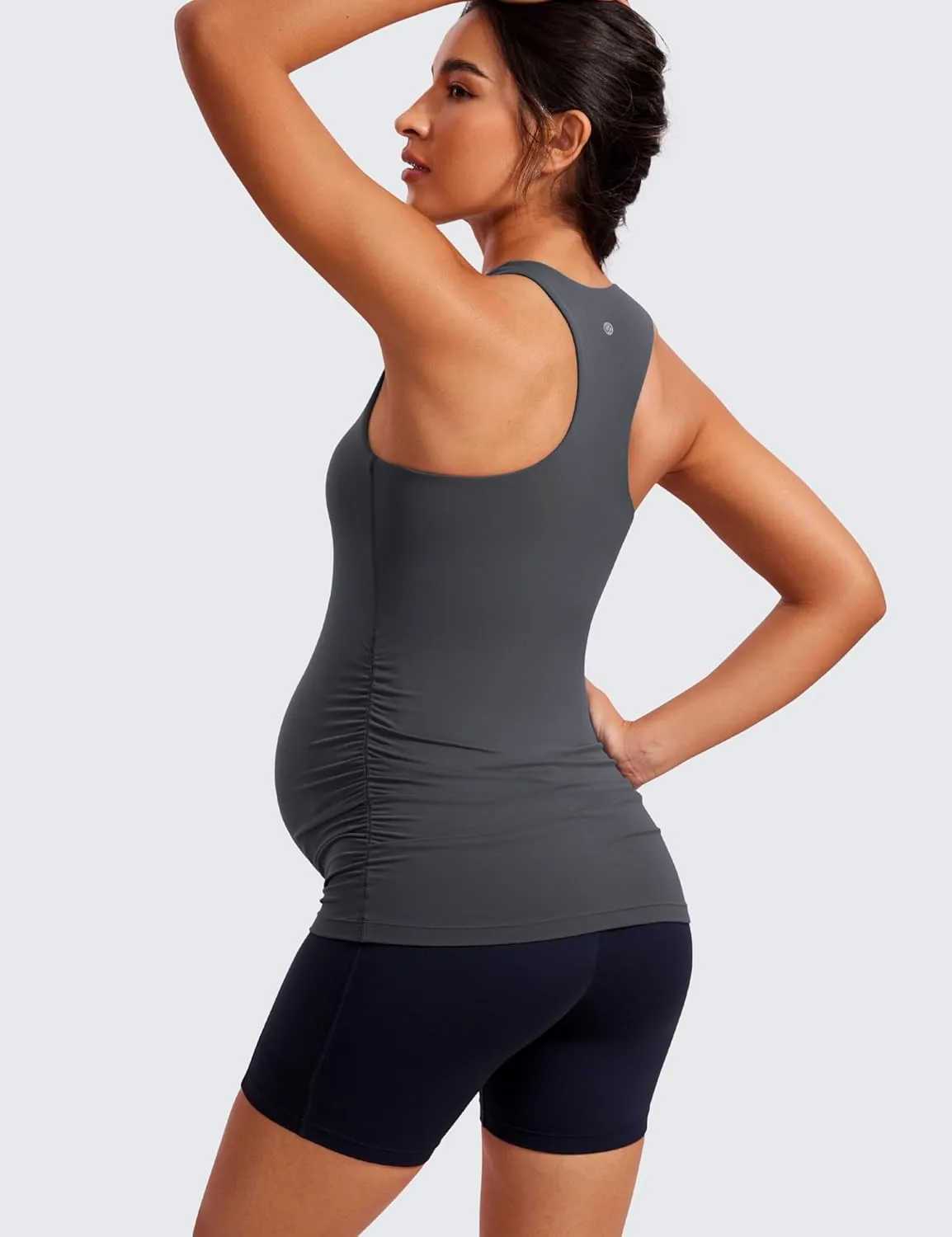 CRZ YOGA Butterluxe Womens Racerback Maternity Tank Tops Ruched Sleeveless Pregnancy Yoga Tee with Built in Bra Workout Shirt