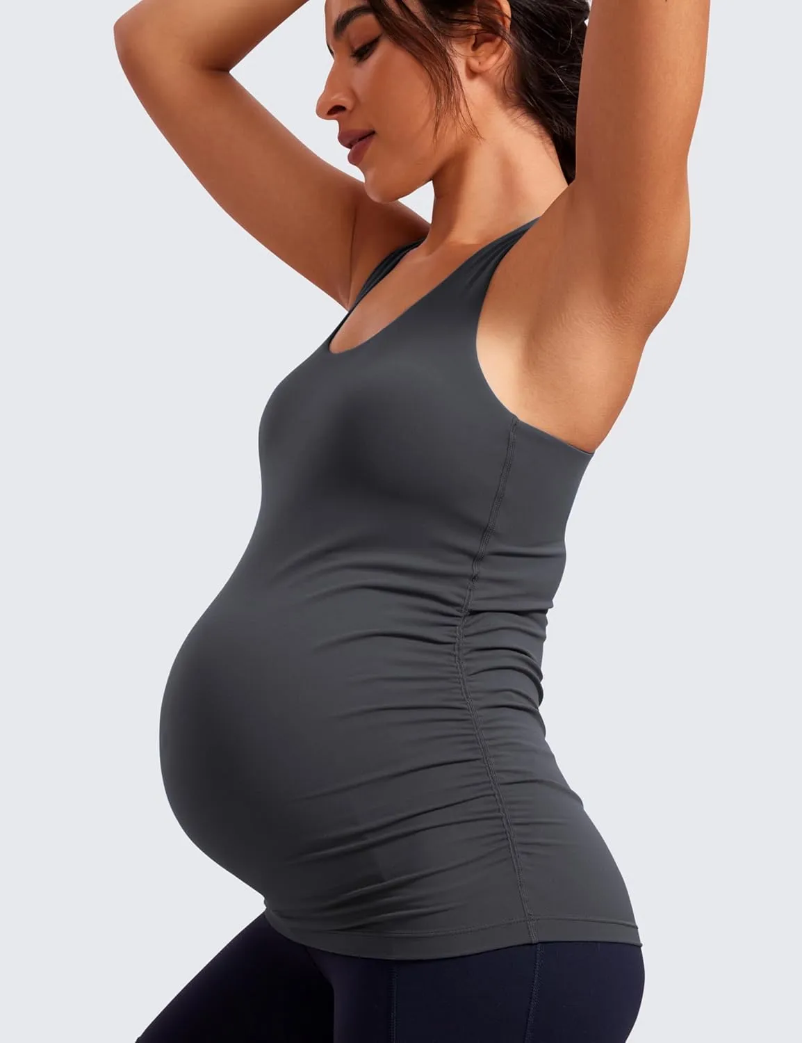 CRZ YOGA Butterluxe Womens Racerback Maternity Tank Tops Ruched Sleeveless Pregnancy Yoga Tee with Built in Bra Workout Shirt