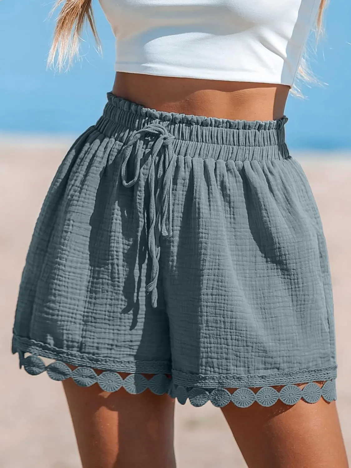 CUPSHE Women Swim Cover Up Shorts 100% Cotton Casual Beach Shorts with Side Pockets