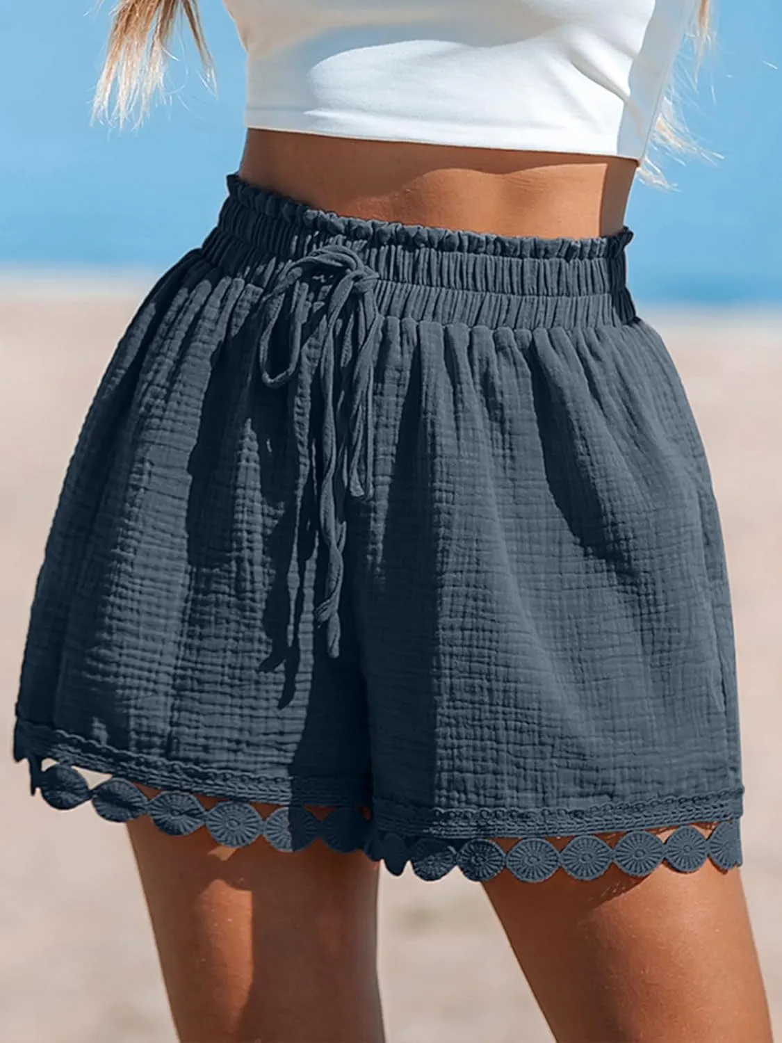 CUPSHE Women Swim Cover Up Shorts 100% Cotton Casual Beach Shorts with Side Pockets