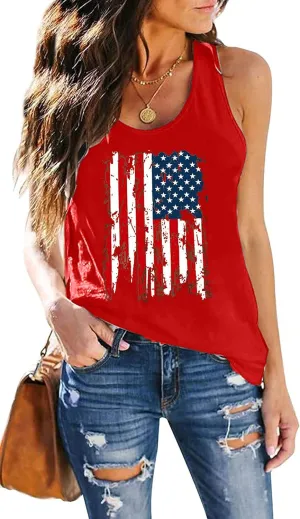 DESFSE American Flag Tank Top Women 4th of July Tanks Tops for Womens USA Flag Patriotic Shirts Vest Racerback Sleeveless Tee