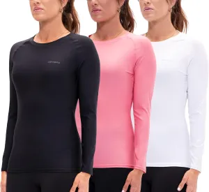 DEVOPS 3 Pack Women's Compression Shirt Dry Fit Long Sleeve Running Athletic T-Shirt Workout Tops