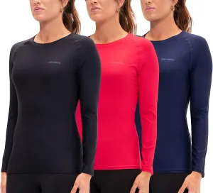 DEVOPS 3 Pack Women's Compression Shirt Dry Fit Long Sleeve Running Athletic T-Shirt Workout Tops