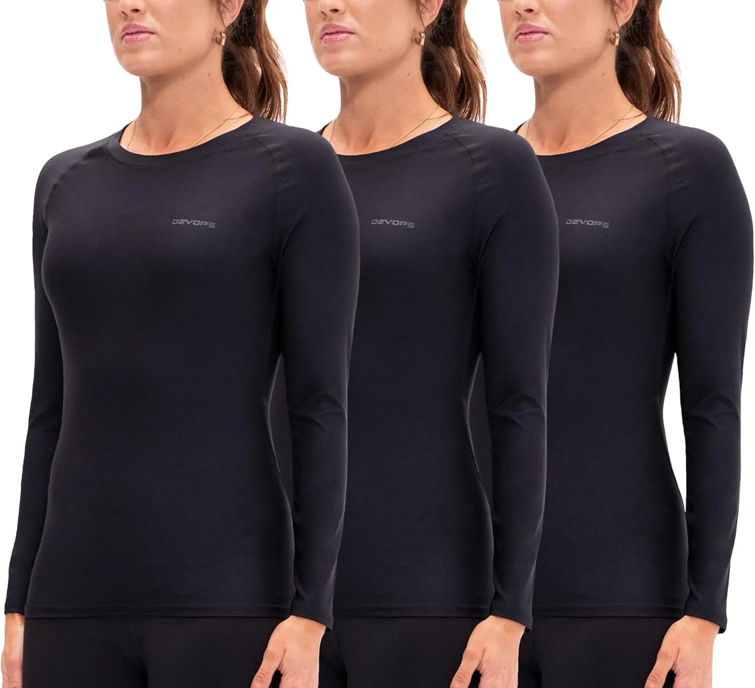 DEVOPS 3 Pack Women's Compression Shirt Dry Fit Long Sleeve Running Athletic T-Shirt Workout Tops