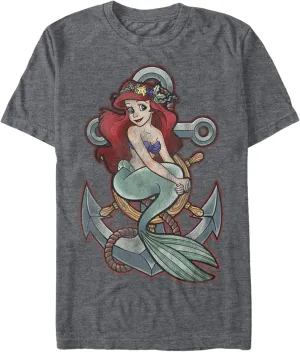 Disney Men's Little Mermaid Ariel Anchor Graphic T-Shirt