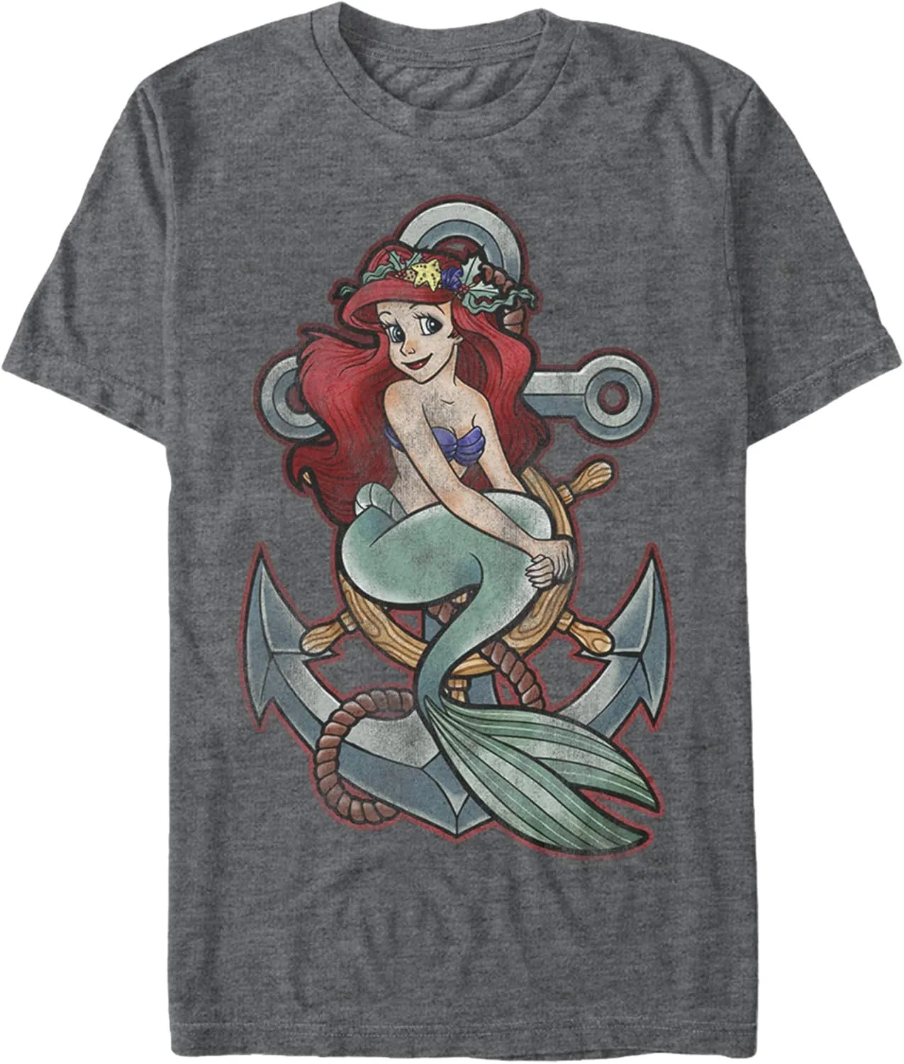 Disney Men's Little Mermaid Ariel Anchor Graphic T-Shirt