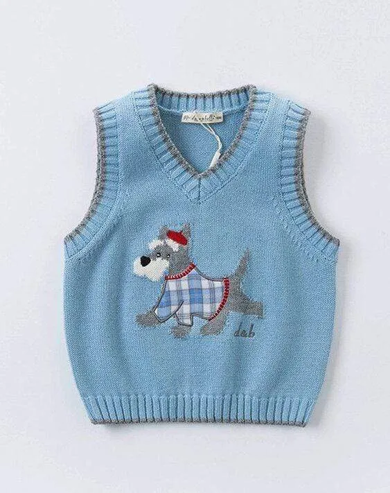 Dog Print Knit Sweater Vest