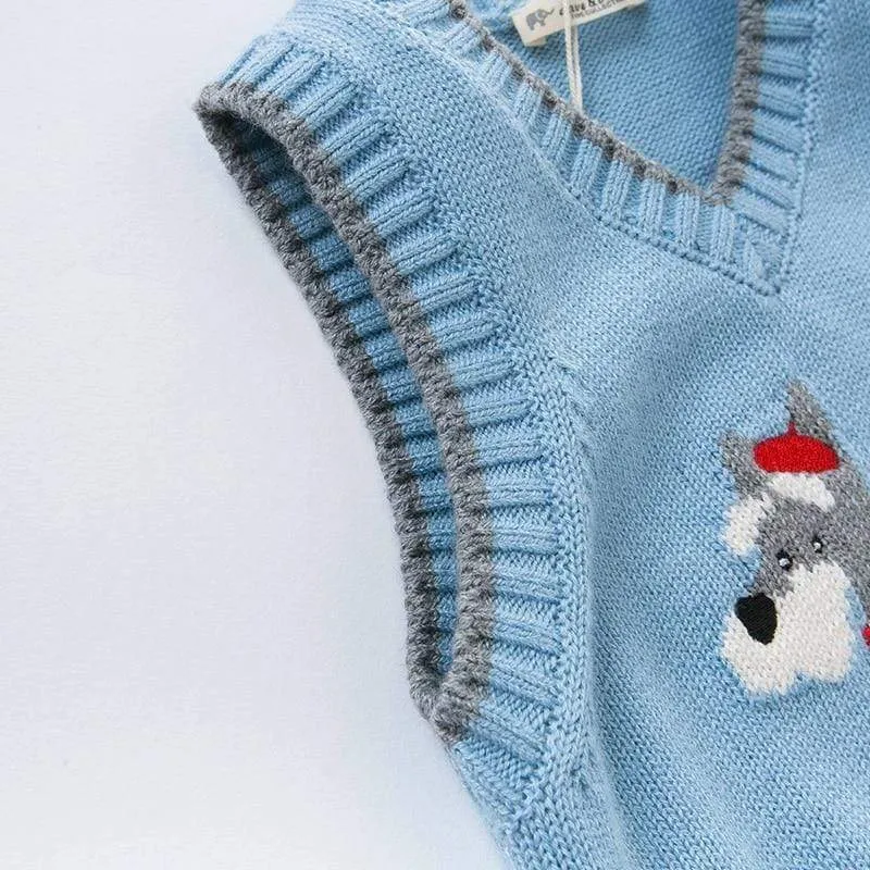 Dog Print Knit Sweater Vest