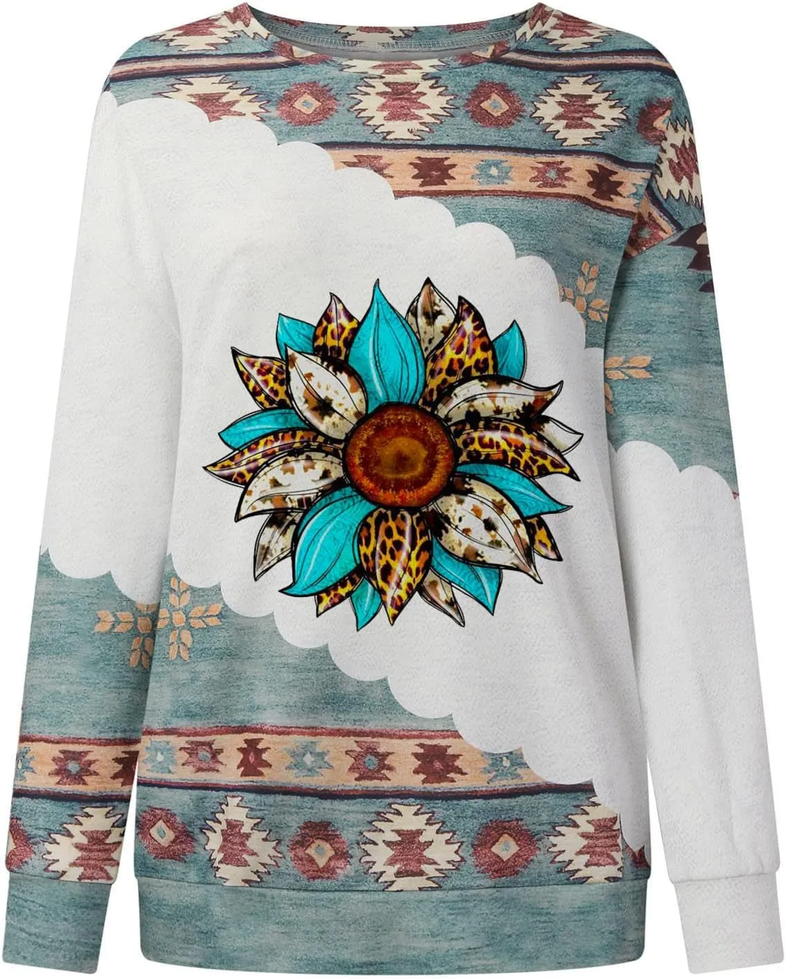 DOLKFU Women's Western Aztec Sweatshirt Long Sleeve Hoodie Pullover Vintage Tops Sweater Ethnic Graphic Fall 2022 Tees Tops