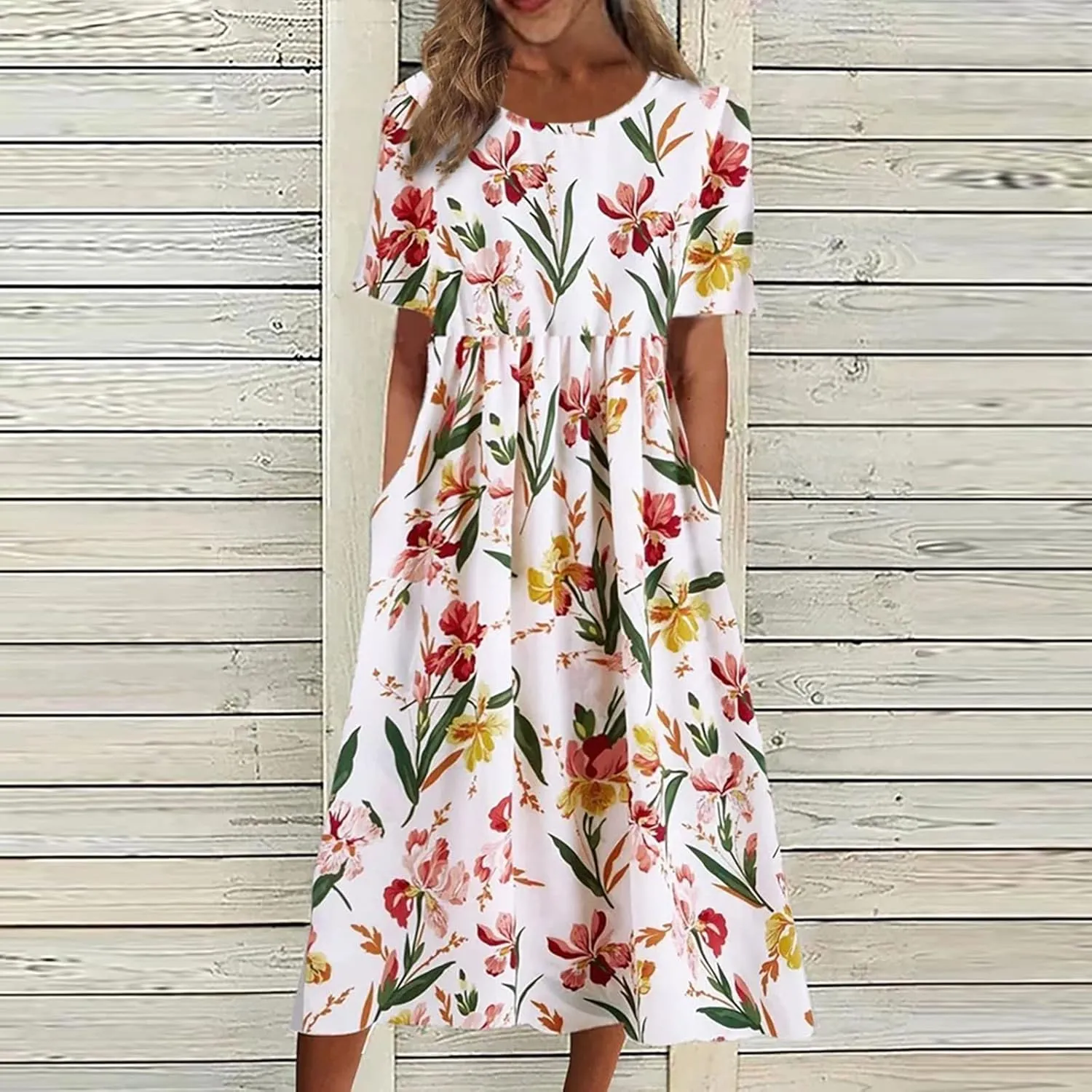 Dresses for Women 2025 Casual Summer Trendy Floral Dress Maxi Classy Sundresses Vacation Short Sleeve Sundress A Line