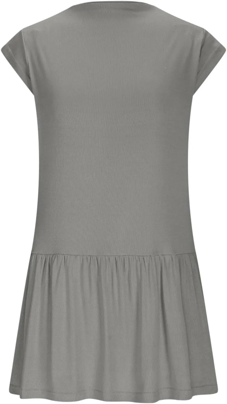 Dresses for Women 2025 Fashion Stand Collar Drop Waist Ruffle Mini Dress Casual Classy Spring Summer Cap Sleeve Dress