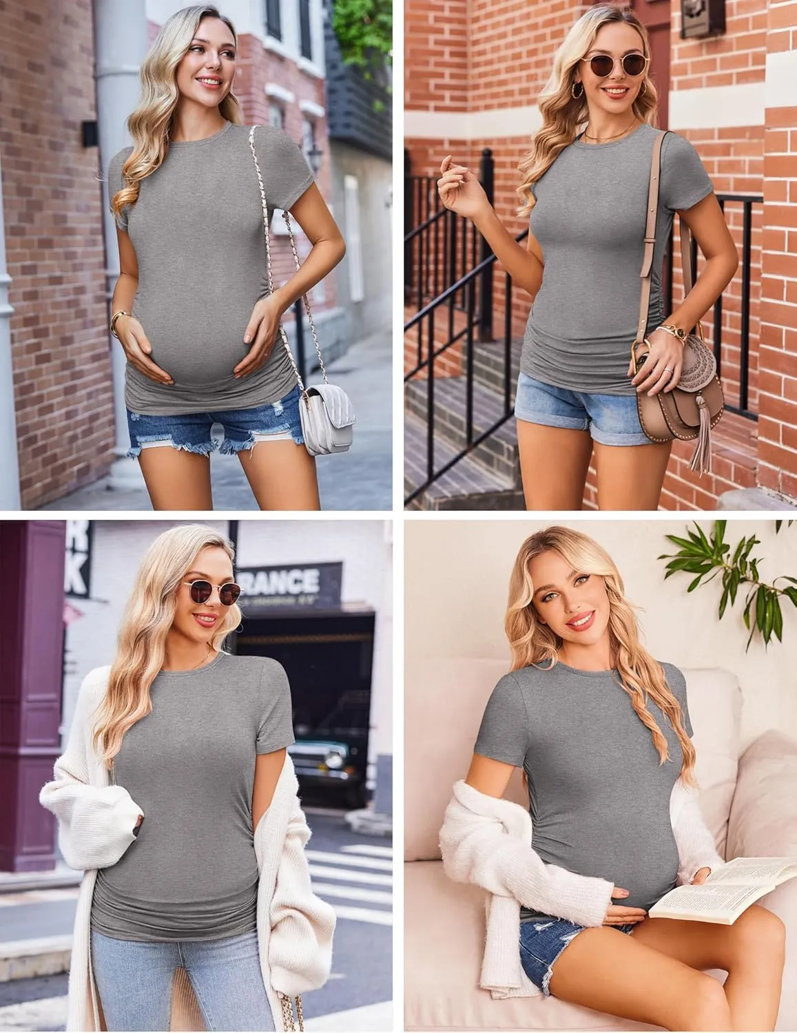 Ekouaer Womens Maternity Shirts Short Sleeve 3 Packs Crew Neck Pregnancy Tee Tops Tunic Blouse Soft Mama Clothes S-XXL