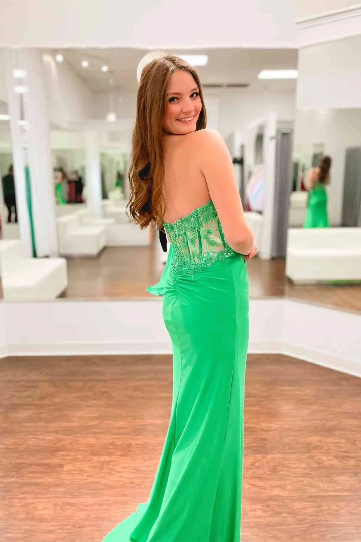 Ember | Sweetheart Corset Lace Hot Pink Long Prom Dress with Slit